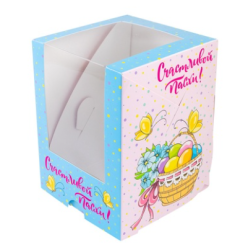 Изображение Коробка под 1 капкейк или кулич, Счастливой пасхи с корзинкой